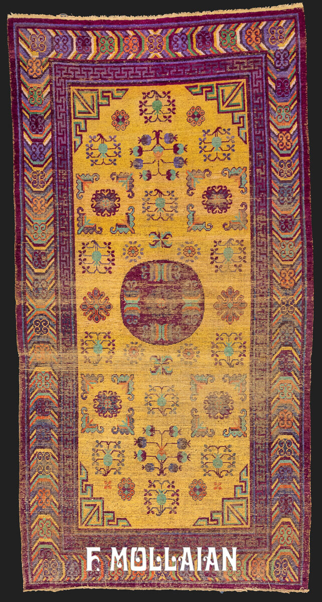 Antique Silk Khotan Rug Gold/Purple Field Color n°:45126231